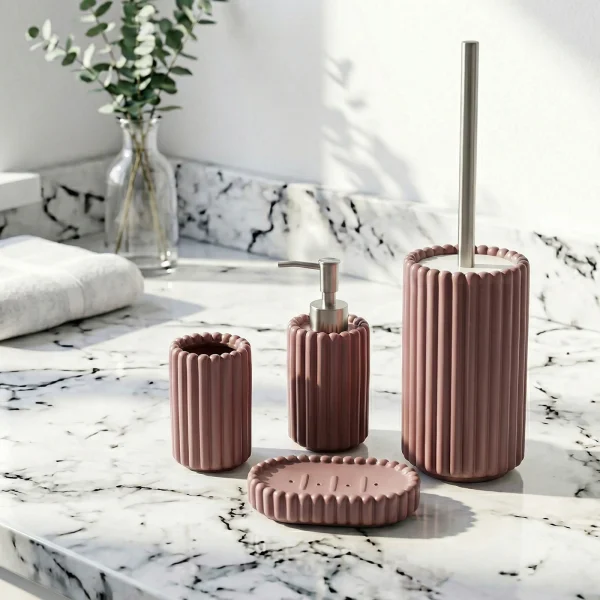 Wholesale Vertical Striped Ceramic Bathroom Accessory Set, 4 Pcs - Ceramic Bathroom Accessory Set Manufacturer Supply