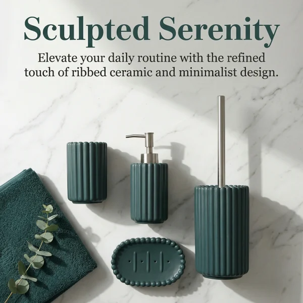 Wholesale Vertical Striped Ceramic Bathroom Accessory Set, 4 Pcs - Ceramic Bathroom Accessory Set Manufacturer Supply