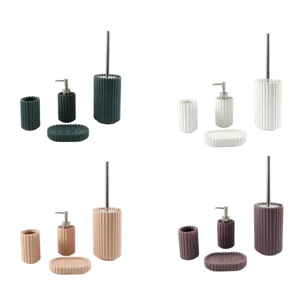 Wholesale Vertical Striped Ceramic Bathroom Accessory Set, 4 Pcs - Ceramic Bathroom Accessory Set Manufacturer Supply