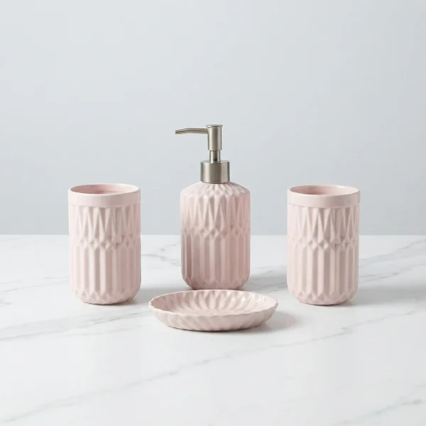Wholesale Diamond Pattern Ceramic Bathroom Kit, Multi-Color Selection, Including Soap Pump, Toothbrush Cups, and Soap Tray