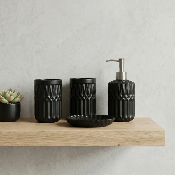 Wholesale Diamond Pattern Ceramic Bathroom Kit, Multi-Color Selection, Including Soap Pump, Toothbrush Cups, and Soap Tray