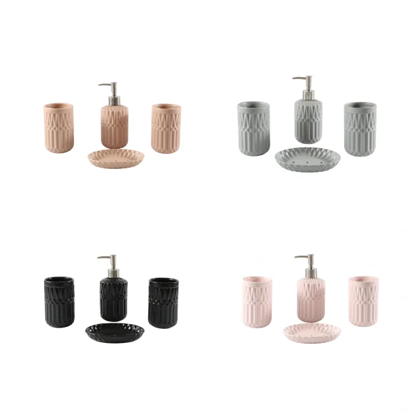 Wholesale Diamond Pattern Ceramic Bathroom Kit, Multi-Color Selection, Including Soap Pump, Toothbrush Cups, and Soap Tray
