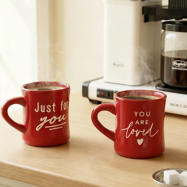 Wholesale Glossy Red Lettered Ceramic Coffee Mug, Just For You Daily Use Cup - Ceramic Coffee Mug Manufacturer Supply