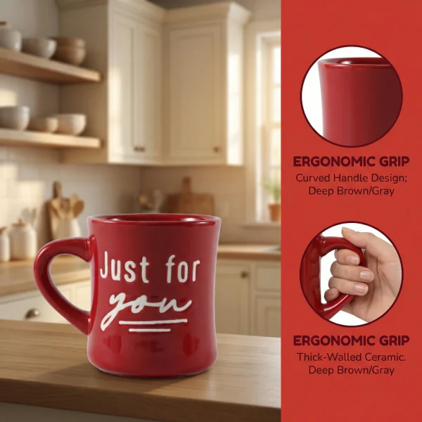 Wholesale Glossy Red Lettered Ceramic Coffee Mug, Just For You Daily Use Cup - Ceramic Coffee Mug Manufacturer Supply