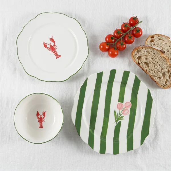 Wholesale Color Stripe Floral Ceramic Tableware Set, Fruit Dessert Salad Plates and Bowl for Daily Use & Gift