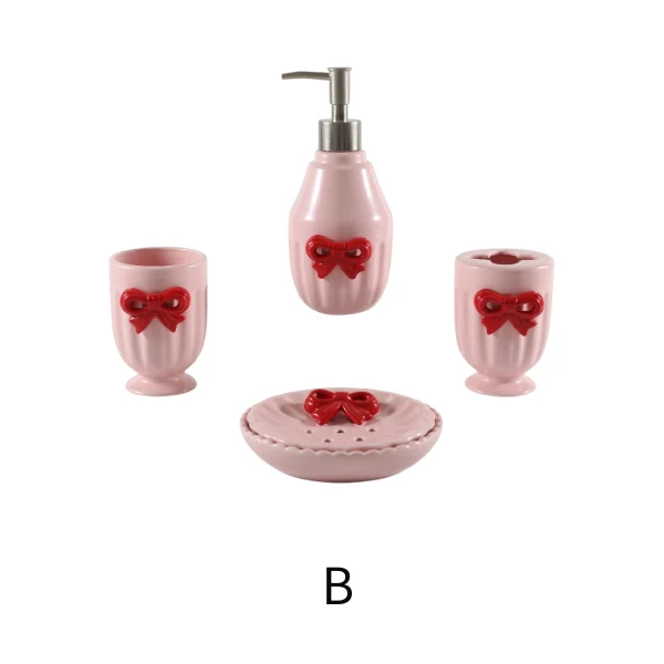 Wholesale Bathroom Accessory Sets, 4Pcs - Ceramic 3D Bow Bathroom Design Decor Supplier