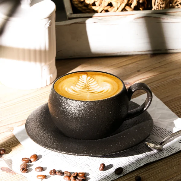 Wholesale Black Textured Coffee Sets, Coffee Cup & Saucer Set Round Bulky Latte Cappuccino Mug For Home Office Afternoon Tea