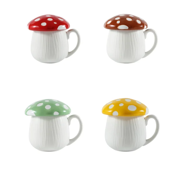 Wholesale Textured Mushroom Ceramic Mug with Lid, 500ml, 4 Color Options – Ceramic Drinkware Supplier