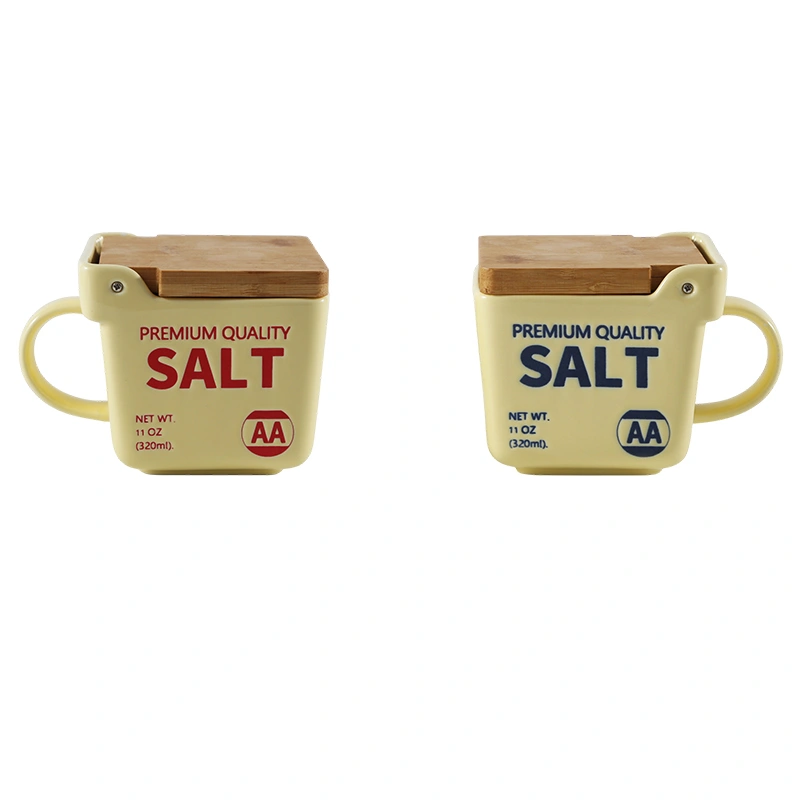 Farmhouse Style Ceramic Salt Canister, Ceramic Salt Container with Wooden Lid for Kitchen Decor & Housewarming Gift - Image 6