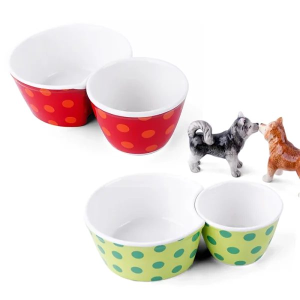 Wholesale Double-Bowl Design Ceramic Dog Bowls, Non-Slip Ceramic Pet Bowls Supply