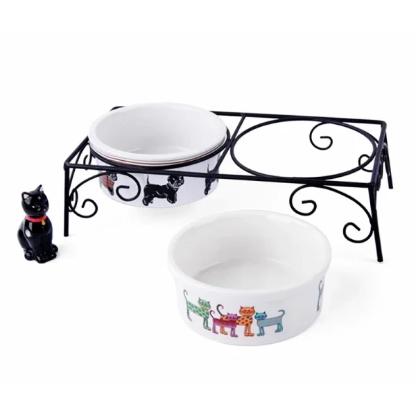 Wholesale Ceramic Pet Bowls, Minimalist Graphic - Light Customization Supported
