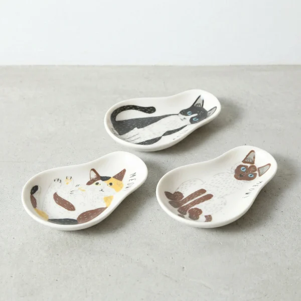 Wholesale Cute Ceramic Sauce Dish With Cat Pattern, Novelty Gourd-Shaped Small Plate for Snacks & Condiments