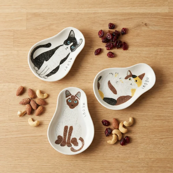 Wholesale Cute Ceramic Sauce Dish With Cat Pattern, Novelty Gourd-Shaped Small Plate for Snacks & Condiments