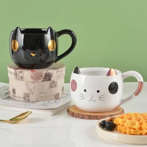 Wholesale Cute 3D Cat Ear Ceramic Mug With Glossy Finish
