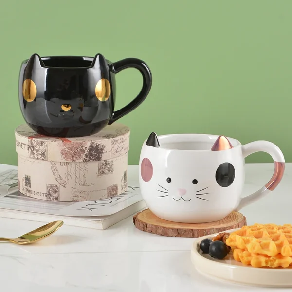 Wholesale Cute 3D Cat Ear Ceramic Mug With Glossy Finish