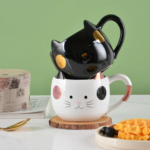 Wholesale Cute 3D Cat Ear Ceramic Mug With Glossy Finish