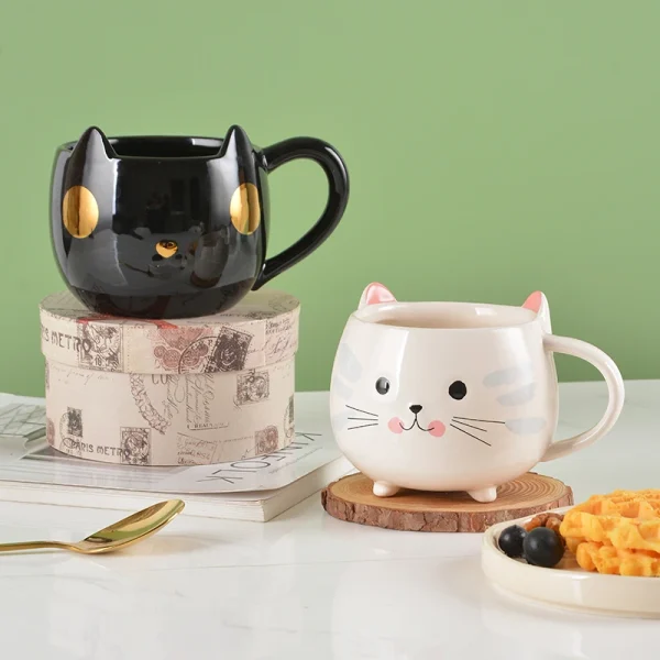 Wholesale Cute 3D Cat Ear Ceramic Mug With Glossy Finish
