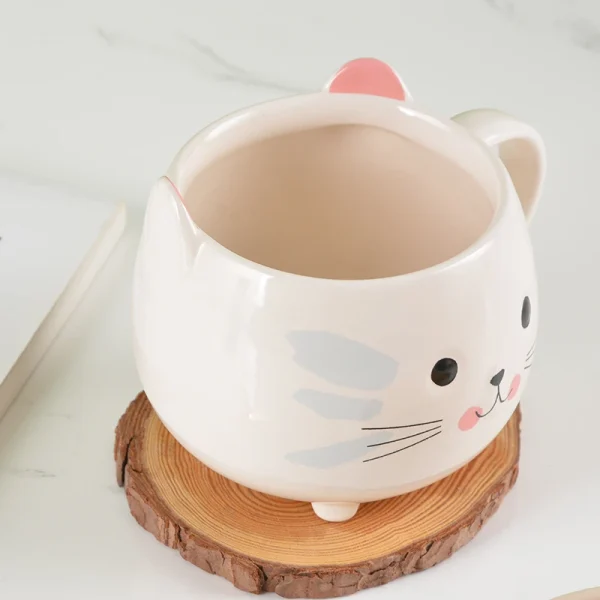 Wholesale Cute 3D Cat Ear Ceramic Mug With Glossy Finish