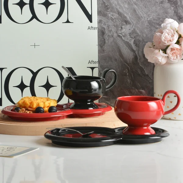 Wholesale Ceramic Cup and Saucer Set, Black-Red Striking Contrast