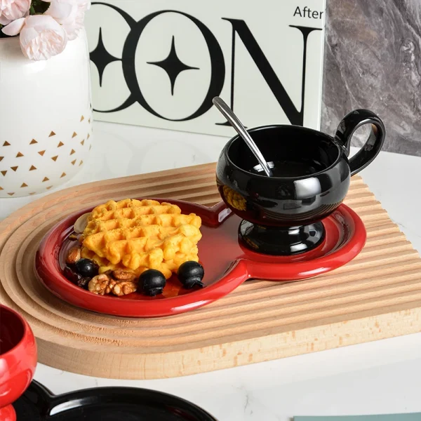 Wholesale Ceramic Cup and Saucer Set, Black-Red Striking Contrast