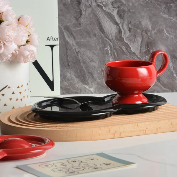 Wholesale Ceramic Cup and Saucer Set, Black-Red Striking Contrast