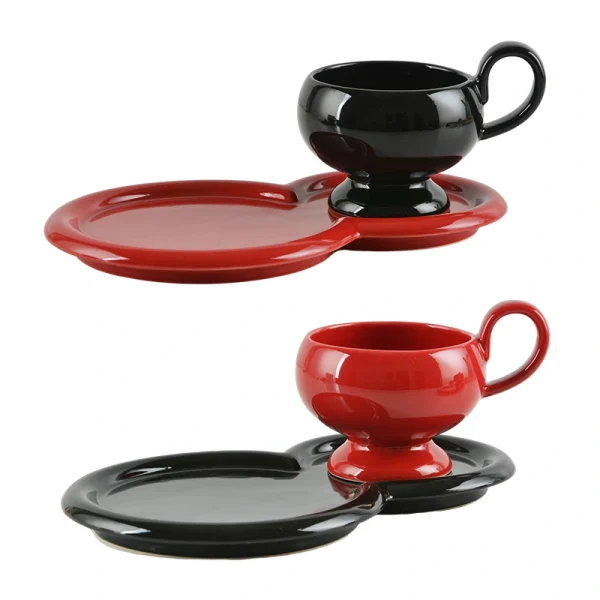 Wholesale Ceramic Cup and Saucer Set, Black-Red Striking Contrast