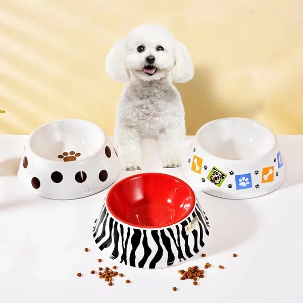 Wholesale Wide-Base Ceramic Pet Bowls With Simple and Cute Icons