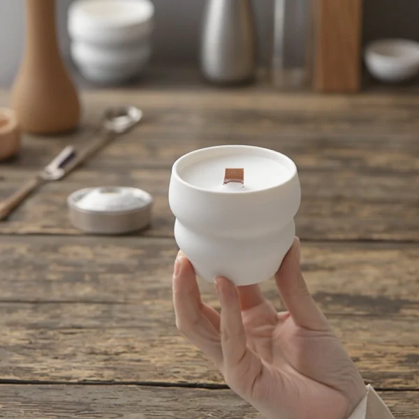 Wholesale Curved Ceramic Candle Holder, Soy Wax Candle Vessel, Empty Ceramic Candle Container for Home Decor