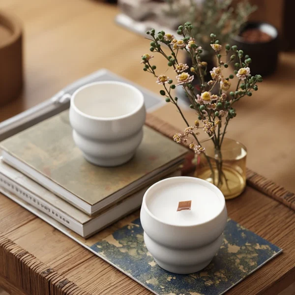 Wholesale Curved Ceramic Candle Holder, Soy Wax Candle Vessel, Empty Ceramic Candle Container for Home Decor
