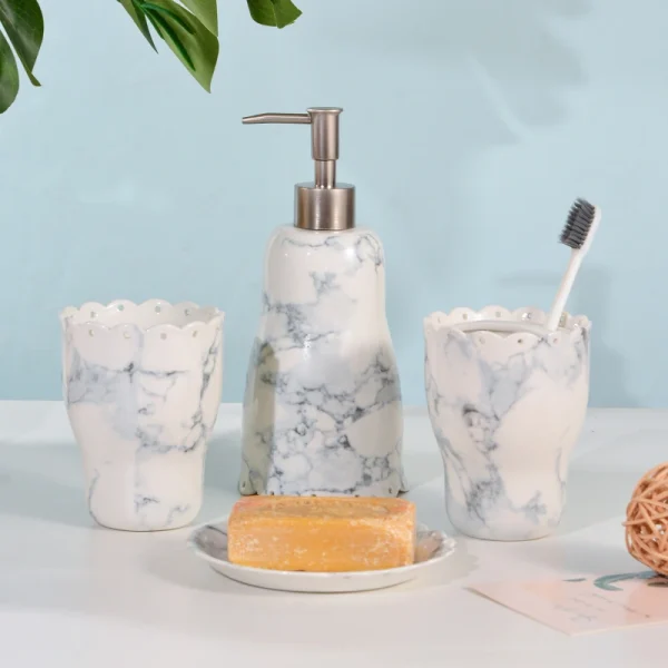 Wholesale 7-Piece Ceramic Wildflower Bathroom Accessories Set - Soap Dispenser, Toothbrush Holder, Tumbler, Soap Dish, Tray & Waste Bin