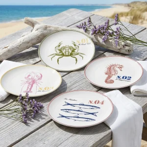 Wholesale 4-Piece Marine Creature Ceramic Plate Set - Crab, Seahorse, Lobster, and Fish
