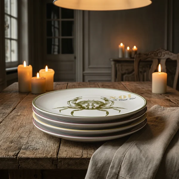 Wholesale 4-Piece Marine Creature Ceramic Plate Set - Crab, Seahorse, Lobster, and Fish