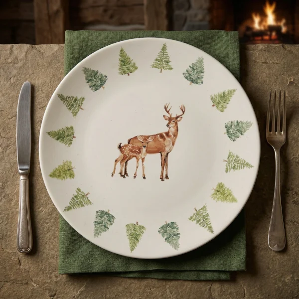 Wholesale Christmas Winter Forest Ceramic Dinnerware Set, Dinner Plate, Salad Plate, Coffee Mug & Bowl, Holiday Table Decor Gift