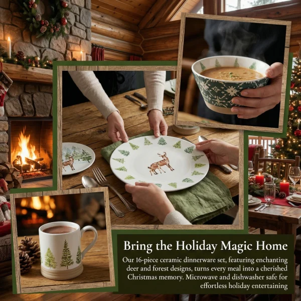 Wholesale Christmas Winter Forest Ceramic Dinnerware Set, Dinner Plate, Salad Plate, Coffee Mug & Bowl, Holiday Table Decor Gift