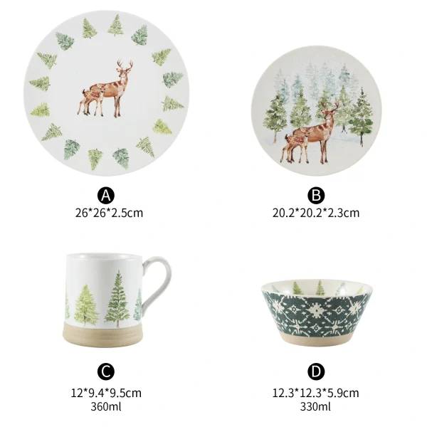 Wholesale Christmas Winter Forest Ceramic Dinnerware Set, Dinner Plate, Salad Plate, Coffee Mug & Bowl, Holiday Table Decor Gift